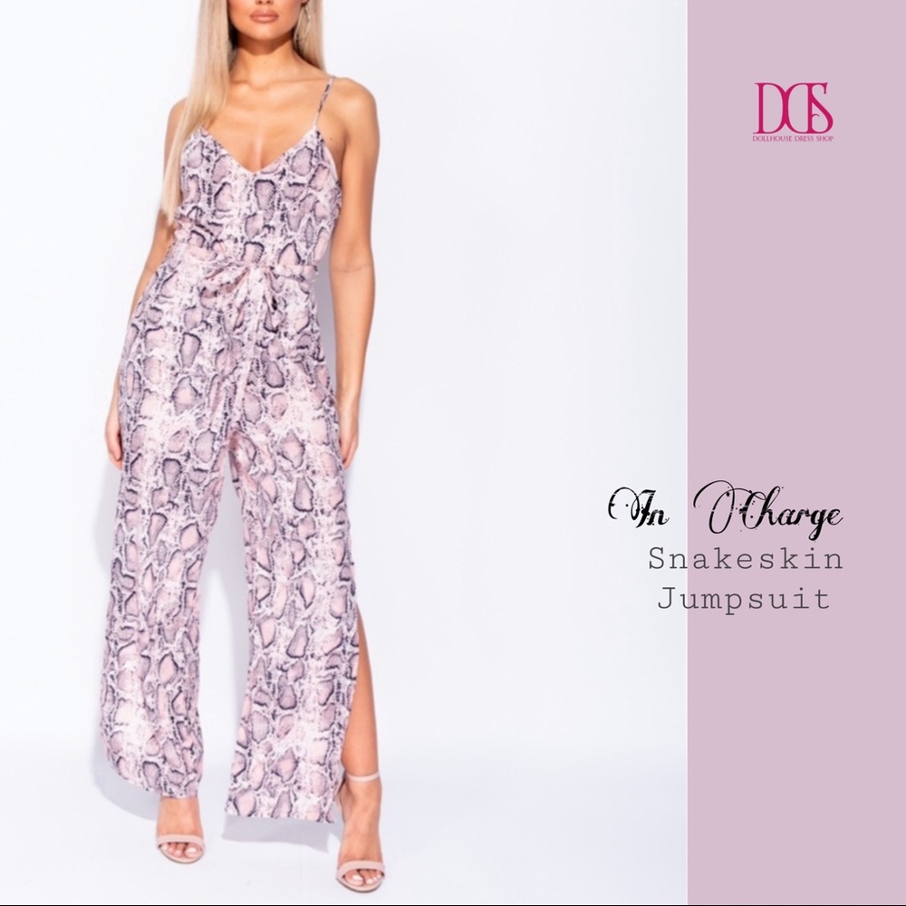 🆕 In Charge- Pink Snakeskin Print Jumpsuit